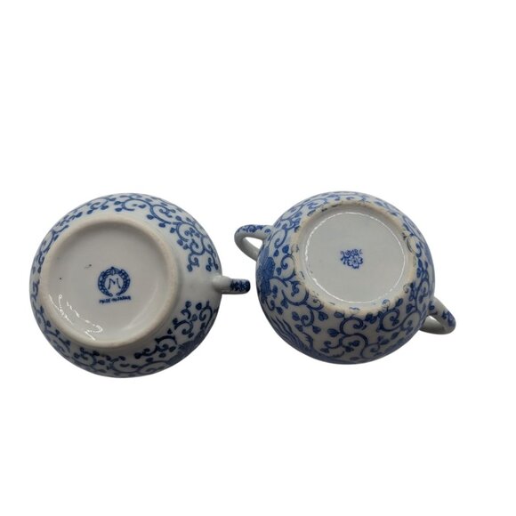 Antique 1921 Noritake Creamer - Phoenix Pattern Blue White & Vtg Japan Sugar mis - Picture 6 of 11